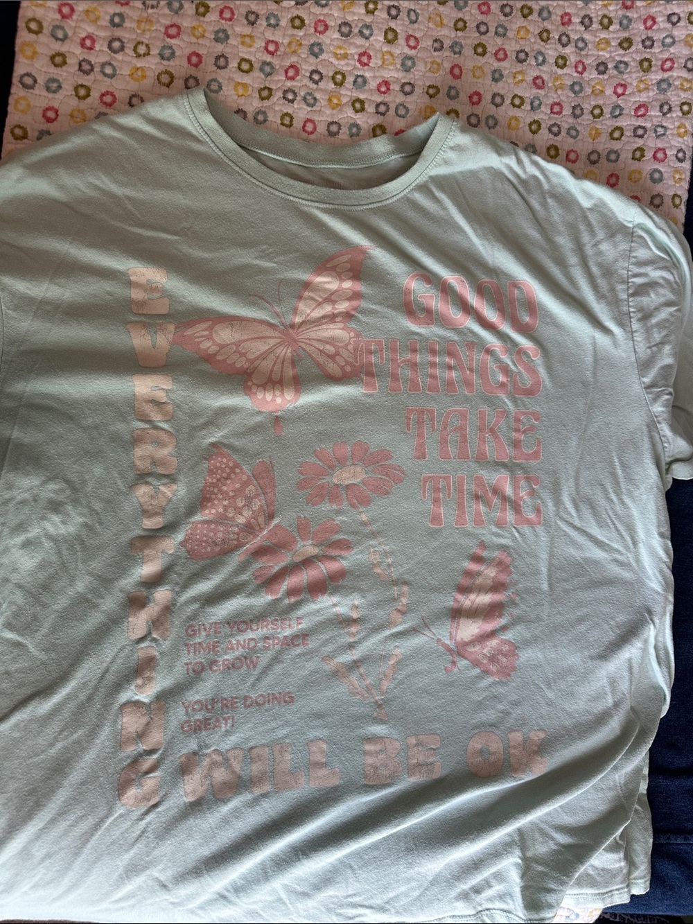 Women’s Mint Green Butterfly Graphic Tee - Good Things Take Time